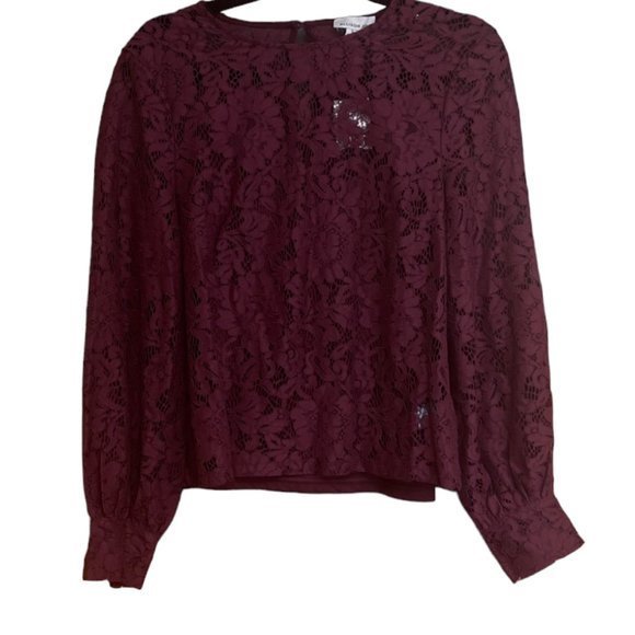 Women's NWT Evereve Allison Joy Burgundy Aviva Volume Sleeve‎ Lace Top - Picture 4 of 7